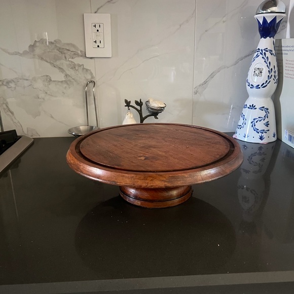 West Elm Other - Cake stand wooden pedestal walnut mid tone with rim for cloche